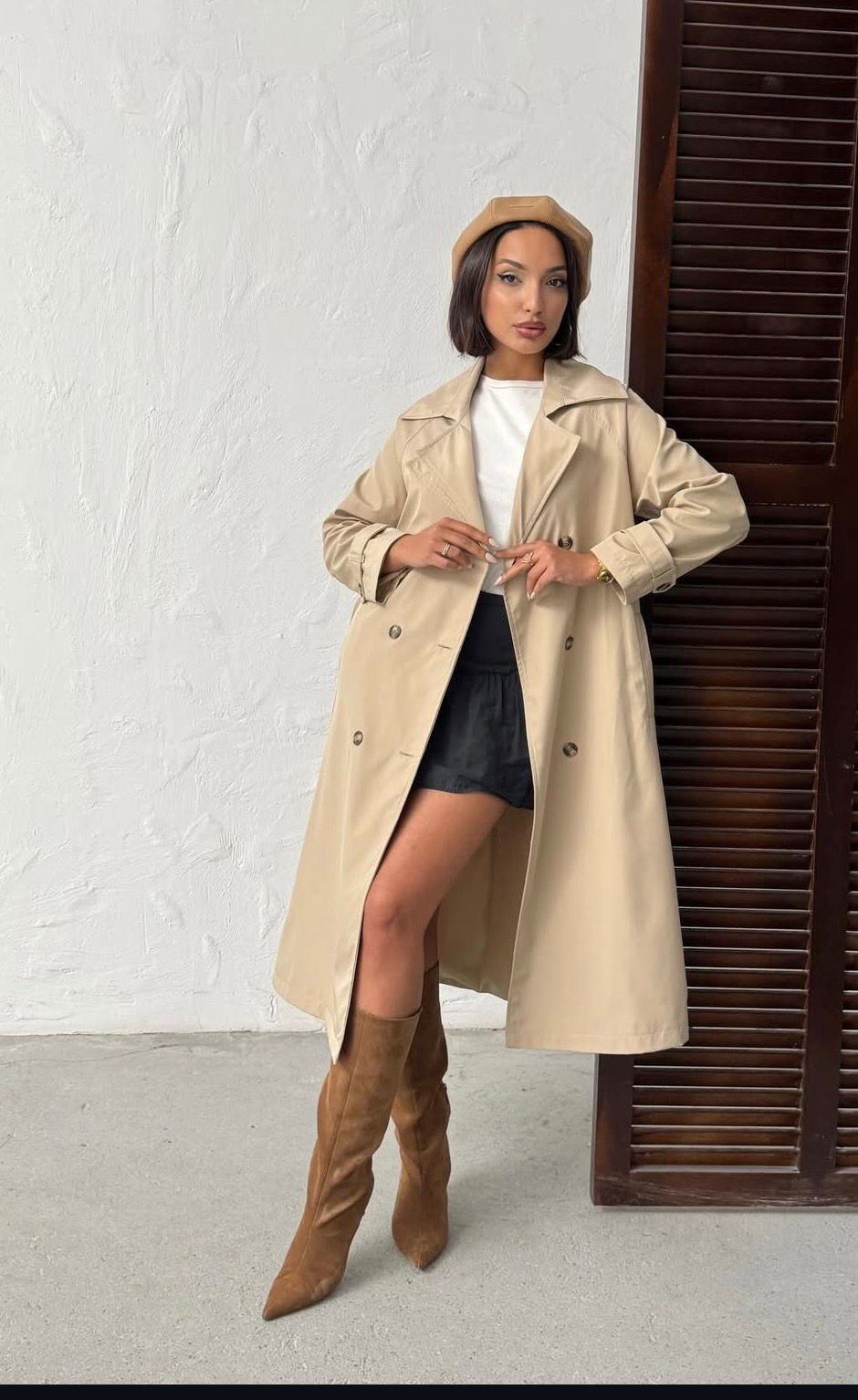 DÜĞME DETAYLI KUŞAKLI UZUN TRENÇKOT